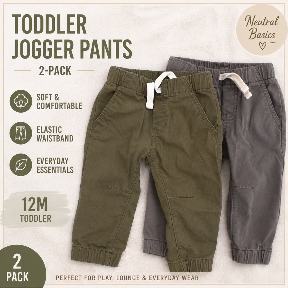 2-Pack Toddler Jogger Pants 12M | Olive & Gray